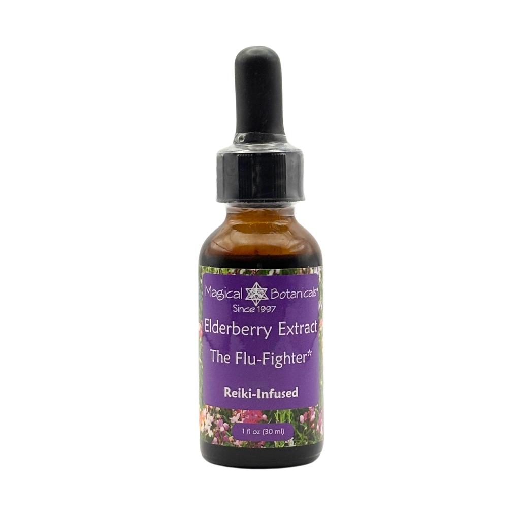 Bottle of Magical Botanicals Elderberry Extract on a white background