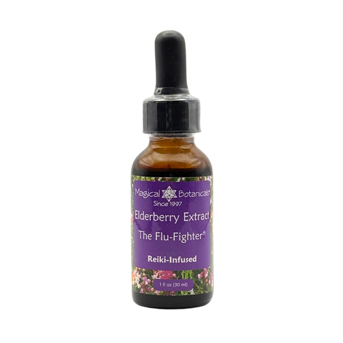 Bottle of Magical Botanicals Elderberry Extract on a white background
