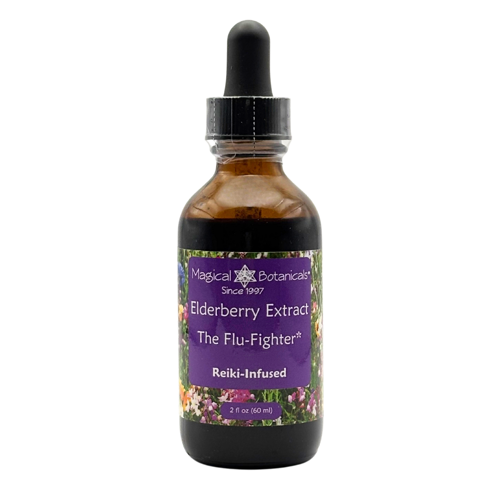 Bottle of Magical Botanicals Elderberry Extract on a white background