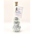 Bottle labeled 'Fairy Sparkles' with glittery contents on a white background