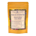 Tea package labeled 'Relax & Unwind Tea' by Magical Botanicals on a white background.