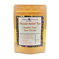 Throat relief tea package with botanical design and text on a white background